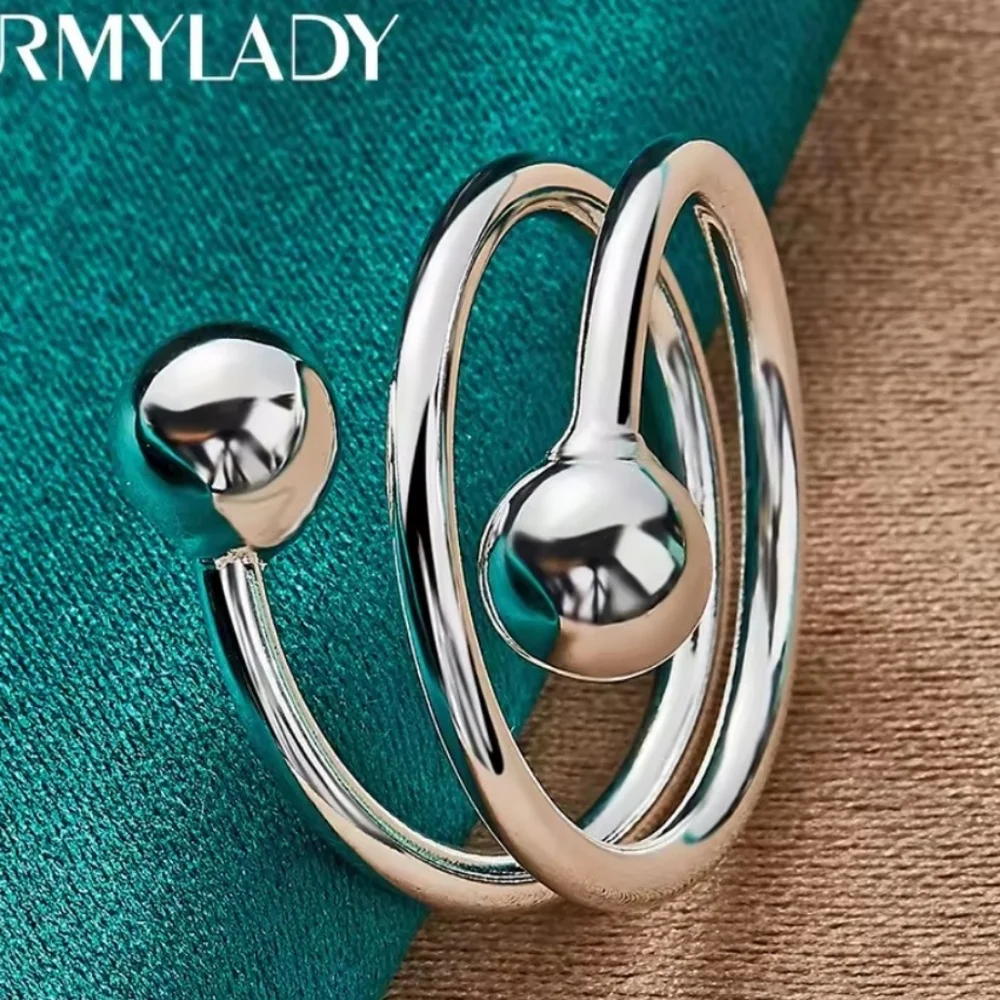 URMYLADY Silver Double Round Head Ring Adjustable Size 6 - Picture 5 of 5